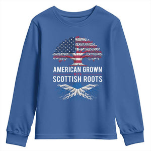 American Grown With Scottish Roots Youth Sweatshirt Family Heritage USA Scotland Pride Gift TS10 Royal Blue Print Your Wear