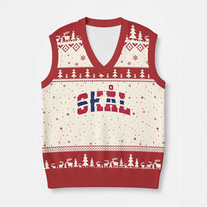 Skal Norway Flag V-Neck Knit Sweater Vest Vintage Cheers Norwegian Sayings Viking Heritage Scandinavian Graphic