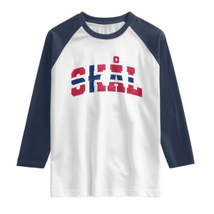 Skal Norway Flag Raglan Shirt Vintage Cheers Norwegian Sayings Viking Heritage Scandinavian Graphic