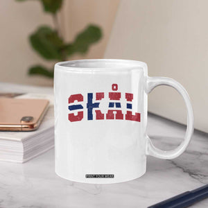 Skal Norway Flag Coffee Mug Vintage Cheers Norwegian Sayings Viking Heritage Scandinavian Graphic