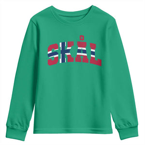 Skal Norway Flag Youth Sweatshirt Vintage Cheers Norwegian Sayings Viking Heritage Scandinavian Graphic