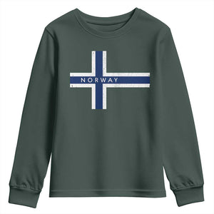 Norway Flag Cross Youth Sweatshirt Vintage Distressed Norwegian Heritage Patriotic Scandinavian Graphic