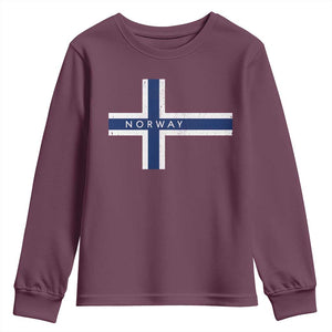 Norway Flag Cross Youth Sweatshirt Vintage Distressed Norwegian Heritage Patriotic Scandinavian Graphic