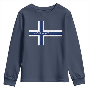 Norway Flag Cross Youth Sweatshirt Vintage Distressed Norwegian Heritage Patriotic Scandinavian Graphic