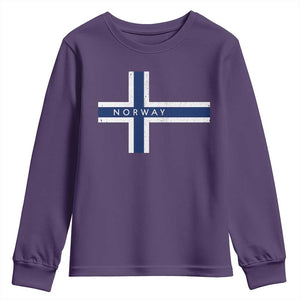 Norway Flag Cross Youth Sweatshirt Vintage Distressed Norwegian Heritage Patriotic Scandinavian Graphic