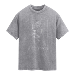 La Llorona Washed Cotton T-Shirt Tarot Card Horror Death Occult Mexican Folklore Halloween