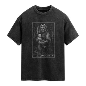 La Llorona Washed Cotton T-Shirt Tarot Card Horror Death Occult Mexican Folklore Halloween