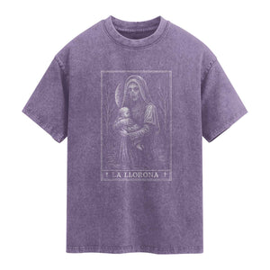 La Llorona Washed Cotton T-Shirt Tarot Card Horror Death Occult Mexican Folklore Halloween
