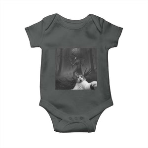 Cat Selfie With Wendigo Baby Onesie Horror Halloween Funny Cat Gifts TS10 Dark Heather Print Your Wear