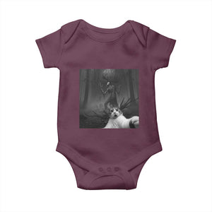 Cat Selfie With Wendigo Baby Onesie Horror Halloween Funny Cat Gifts TS10 Maroon Print Your Wear