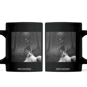 Cat Selfie With Wendigo Coffee Mug Horror Halloween Funny Cat Gifts TS10 Black Print Your Wear