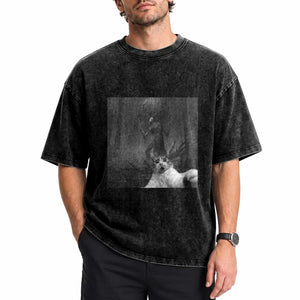Cat Selfie With Wendigo Washed Cotton T-Shirt Horror Halloween Funny Cat Gifts