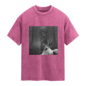 Cat Selfie With Wendigo Washed Cotton T-Shirt Horror Halloween Funny Cat Gifts
