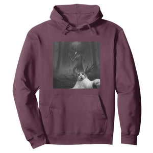 Cat Selfie With Wendigo Hoodie Horror Halloween Funny Cat Gifts TS10 Maroon Print Your Wear
