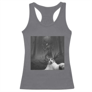 Cat Selfie With Wendigo Racerback Tank Top Horror Halloween Funny Cat Gifts TS10 Charcoal Print Your Wear