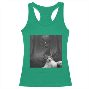 Cat Selfie With Wendigo Racerback Tank Top Horror Halloween Funny Cat Gifts TS10 Irish Green Print Your Wear