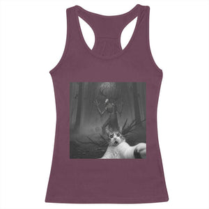 Cat Selfie With Wendigo Racerback Tank Top Horror Halloween Funny Cat Gifts TS10 Maroon Print Your Wear