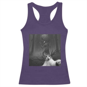 Cat Selfie With Wendigo Racerback Tank Top Horror Halloween Funny Cat Gifts TS10 Purple Print Your Wear