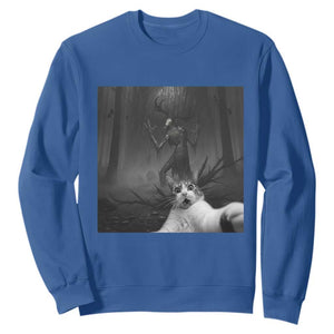 Cat Selfie With Wendigo Sweatshirt Horror Halloween Funny Cat Gifts TS10 Royal Blue Print Your Wear