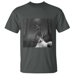 Cat Selfie With Wendigo T Shirt Horror Halloween Funny Cat Gifts TS10 Dark Heather Print Your Wear