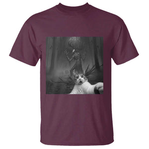 Cat Selfie With Wendigo T Shirt Horror Halloween Funny Cat Gifts TS10 Maroon Print Your Wear