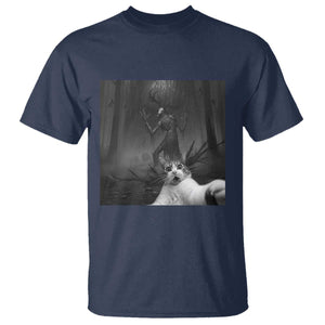 Cat Selfie With Wendigo T Shirt Horror Halloween Funny Cat Gifts TS10 Navy Print Your Wear