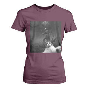 Cat Selfie With Wendigo T Shirt For Women Horror Halloween Funny Cat Gifts TS10 Maroon Print Your Wear
