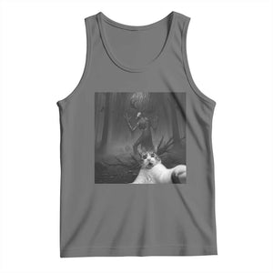 Cat Selfie With Wendigo Tank Top Horror Halloween Funny Cat Gifts TS10 Black Heather Print Your Wear
