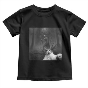 Cat Selfie With Wendigo Toddler T Shirt Horror Halloween Funny Cat Gifts TS10 Black Print Your Wear