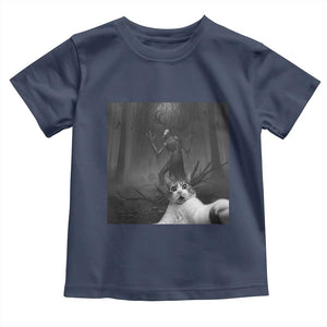 Cat Selfie With Wendigo Toddler T Shirt Horror Halloween Funny Cat Gifts TS10 Navy Print Your Wear