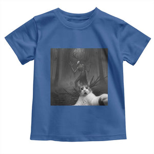 Cat Selfie With Wendigo Toddler T Shirt Horror Halloween Funny Cat Gifts TS10 Royal Blue Print Your Wear