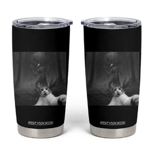 Cat Selfie With Wendigo Tumbler Cup Horror Halloween Funny Cat Gifts TS10 Black Print Your Wear