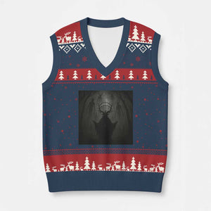 Wendigo V-Neck Knit Sweater Vest Gothic Horror Forest Demon Cryptid Occult Dark Fantasy TS10 Navy Red Print Your Wear