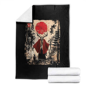 Samurai Wendigo Throw Blanket Japanese Vintage Graphic Ukiyo-e Art Funny Dark Fantasy TS10 Black Print Your Wear