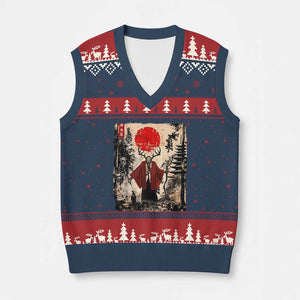 Samurai Wendigo V-Neck Knit Sweater Vest Japanese Vintage Graphic Ukiyo-e Art Funny Dark Fantasy TS10 Navy Red Print Your Wear