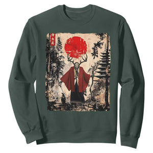 Samurai Wendigo Sweatshirt Japanese Vintage Graphic Ukiyo-e Art Funny Dark Fantasy TS10 Dark Forest Green Print Your Wear