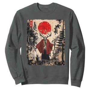 Samurai Wendigo Sweatshirt Japanese Vintage Graphic Ukiyo-e Art Funny Dark Fantasy TS10 Dark Heather Print Your Wear