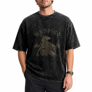 Wendigo Washed Cotton T-Shirt Horror Cryptid Occult Dark Fantasy
