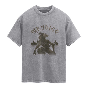 Wendigo Washed Cotton T-Shirt Horror Cryptid Occult Dark Fantasy