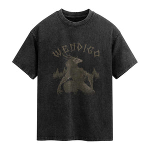 Wendigo Washed Cotton T-Shirt Horror Cryptid Occult Dark Fantasy