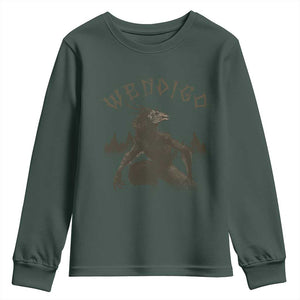 Wendigo Youth Sweatshirt Horror Cryptid Occult Dark Fantasy TS10 Dark Forest Green Print Your Wear