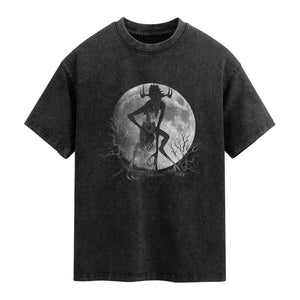 Wendigo Washed Cotton T-Shirt Cryptid Horror Moon Mythical Creature Halloween
