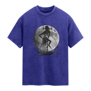 Wendigo Washed Cotton T-Shirt Cryptid Horror Moon Mythical Creature Halloween