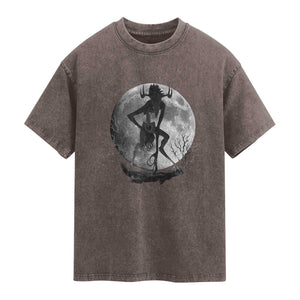 Wendigo Washed Cotton T-Shirt Cryptid Horror Moon Mythical Creature Halloween