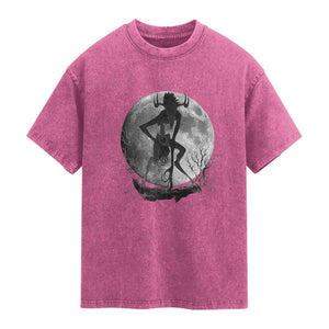 Wendigo Washed Cotton T-Shirt Cryptid Horror Moon Mythical Creature Halloween