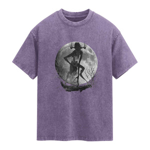 Wendigo Washed Cotton T-Shirt Cryptid Horror Moon Mythical Creature Halloween