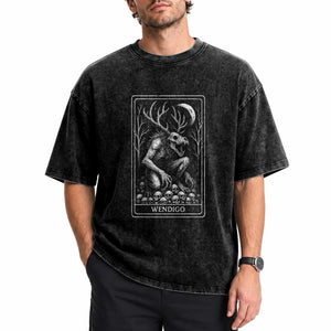 Wendigo Washed Cotton T-Shirt Tarot Card Horror Cryptid Occult Dark Fantasy