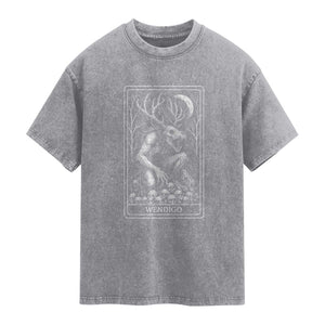 Wendigo Washed Cotton T-Shirt Tarot Card Horror Cryptid Occult Dark Fantasy