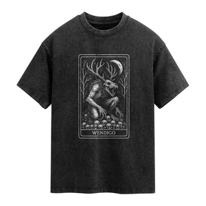 Wendigo Washed Cotton T-Shirt Tarot Card Horror Cryptid Occult Dark Fantasy