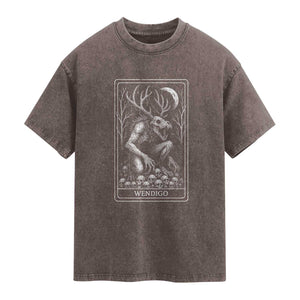 Wendigo Washed Cotton T-Shirt Tarot Card Horror Cryptid Occult Dark Fantasy